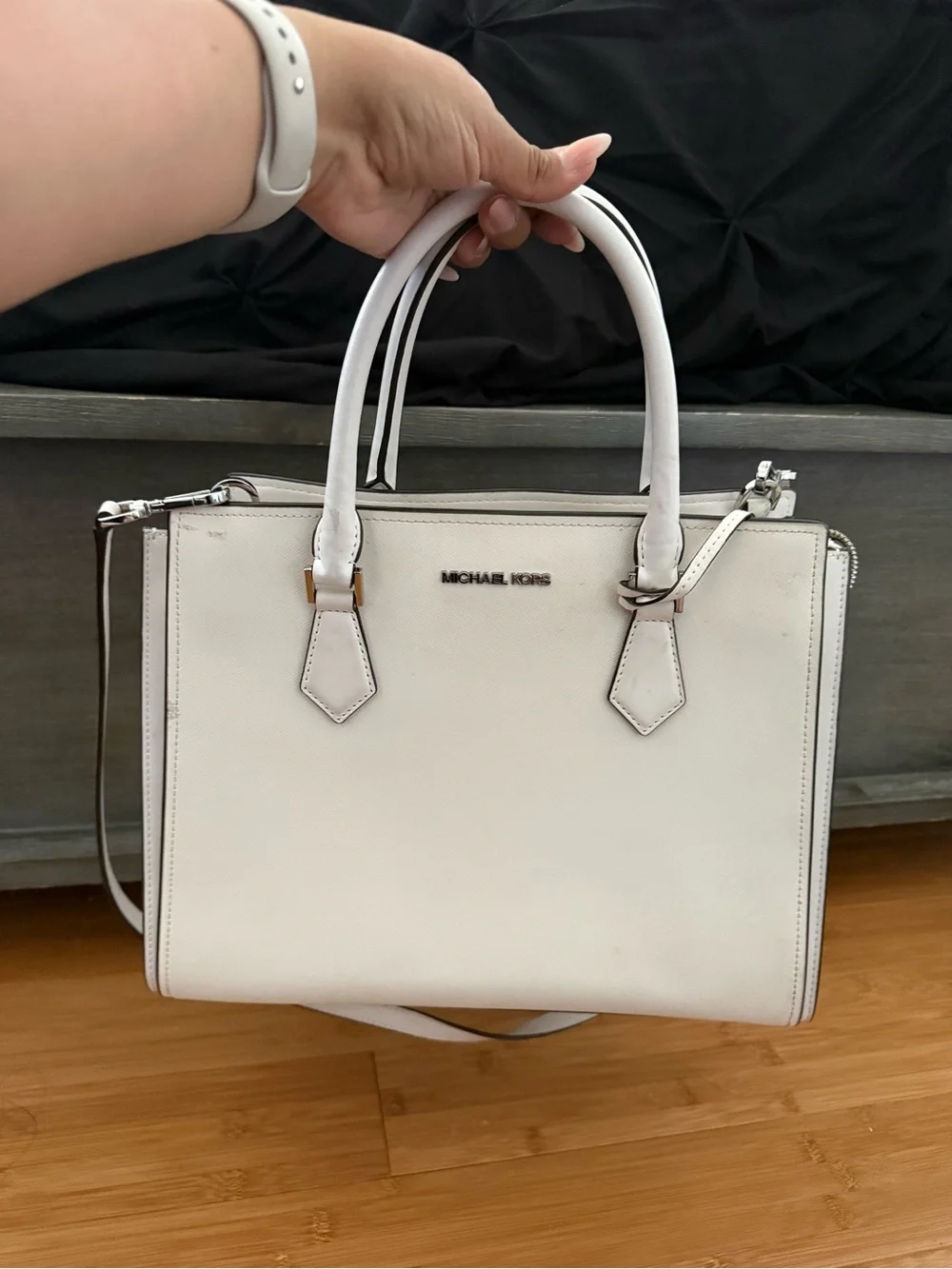 Michael Kors White Leather Satchel with Top Handles